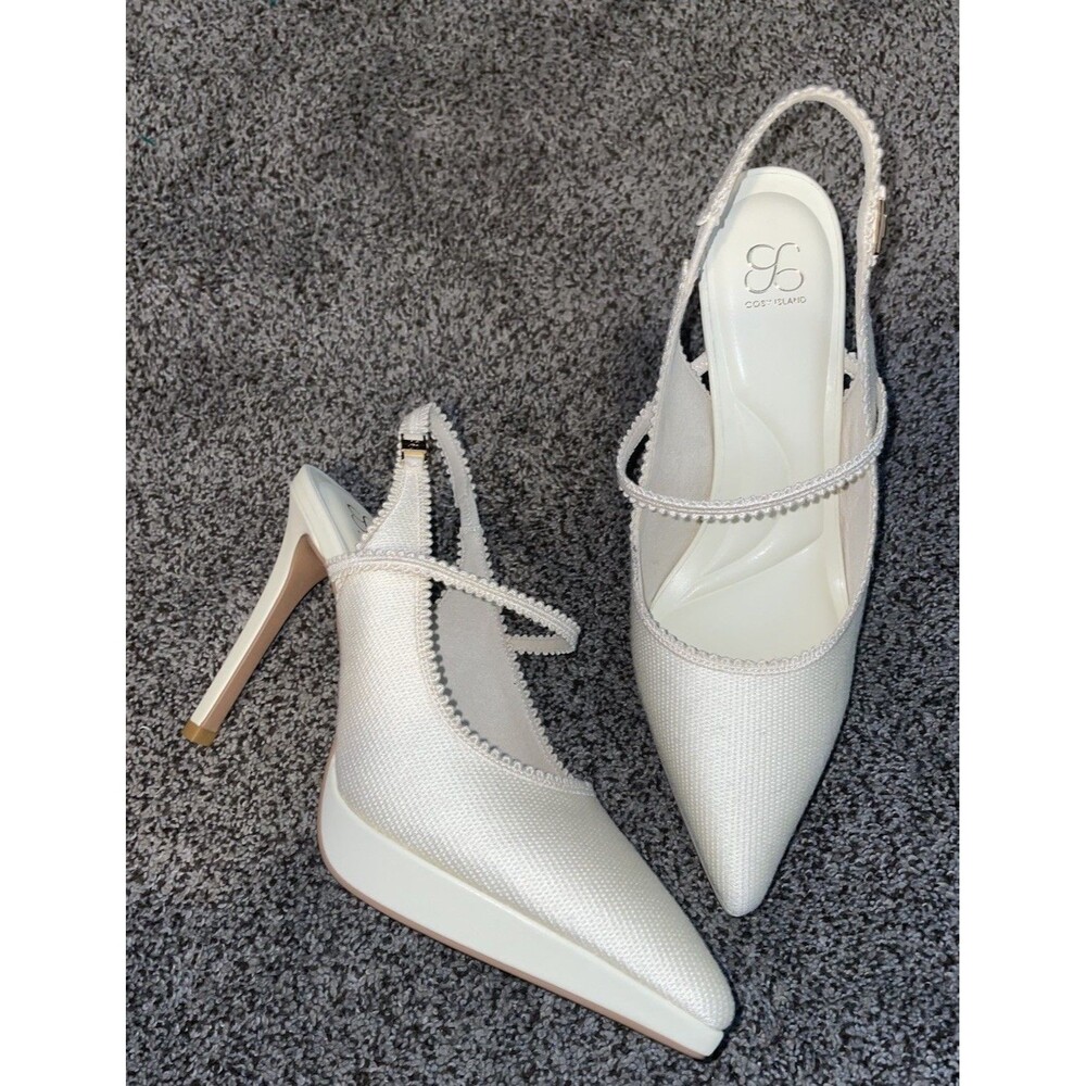 Cosy Island EmbroDance Pointed Toe Platform Heeled Slingback  Ivory Size 7